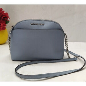 Michael Kors Blue Crossgrain Leather Chain Strap Zipper Crossbody Bag